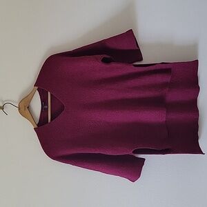 Eileen Fisher Magenta Vneck Wool Blend Sweater 3/4 Sleeves Size XXS